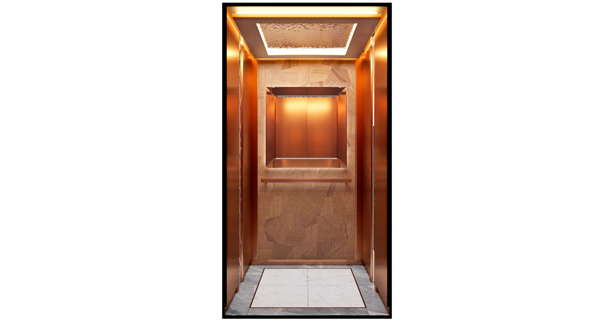 Пассажирский лифт велмакс нова хэритаж роскошный и эксцентричный дизайн с использованием медных оттенков в интерьере, создающих атмосферу уюта и богатства
