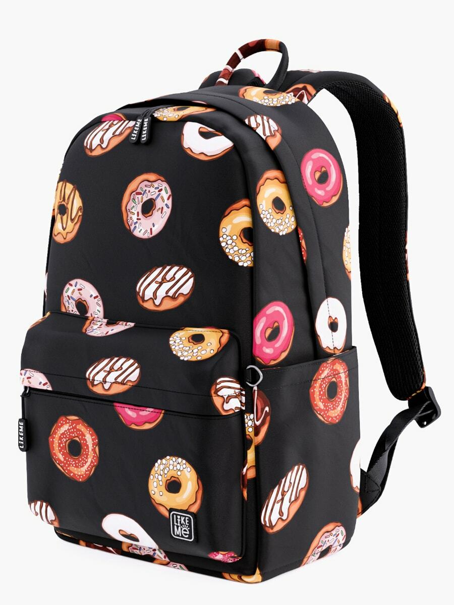 рюкзак школьный like me. черный рюкзак с фламинго. рюкзак девочка с пончиком. рюкзак лайк ми. рюкзак me.