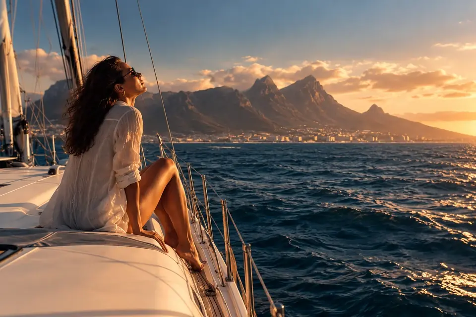 Тур в ЮАР — женщина с бокалом на катамаране