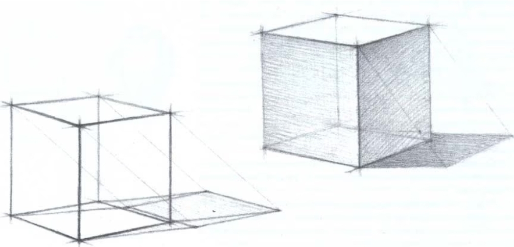 Ракурс куб. Линейно конструктивное построение Куба. Рисование Куба в перспективе поэтапно штриховка. Куб Академический рисунок построение. Построение Куба Академический рисунок.
