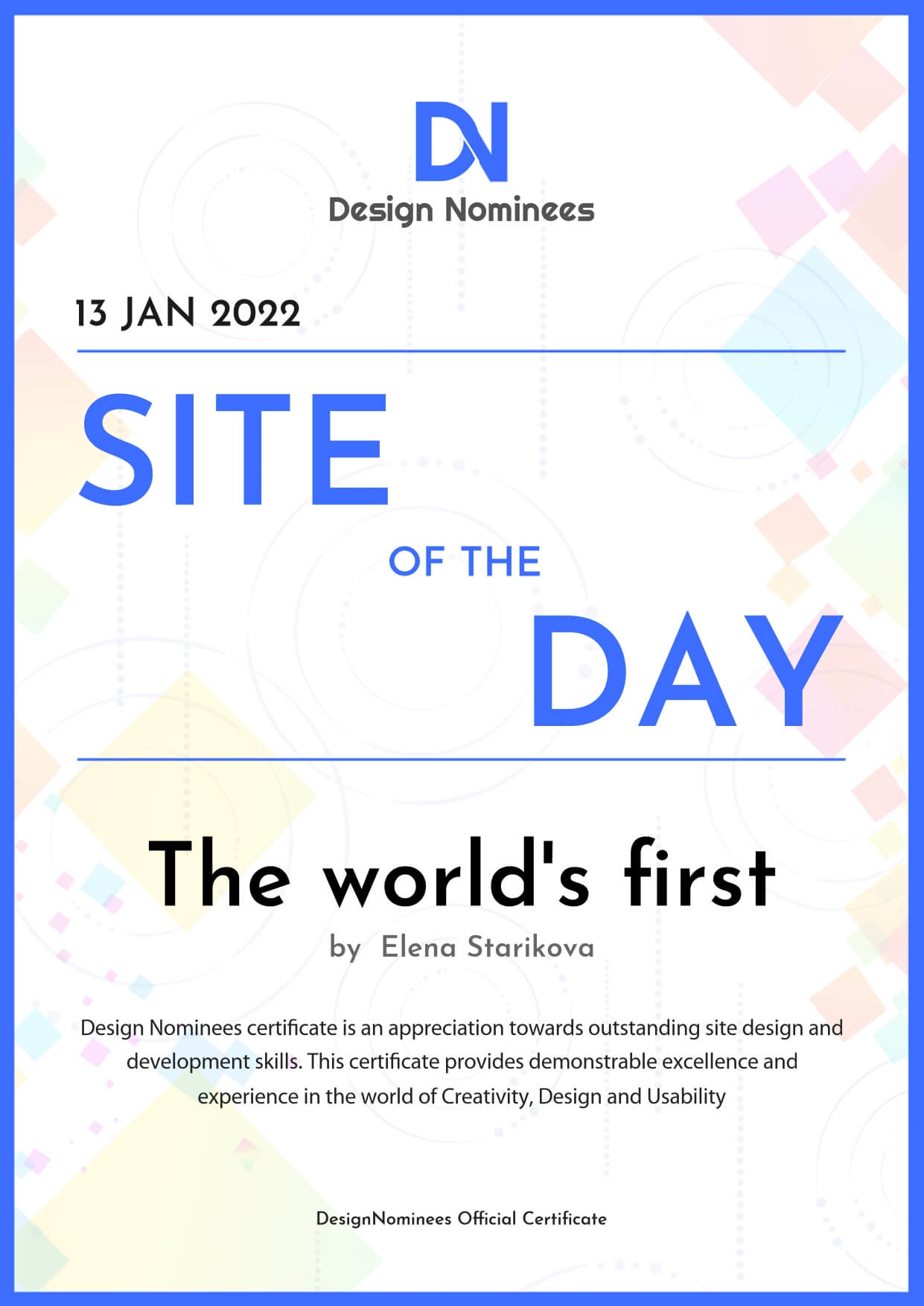 Сайт «Первые в мире» победил в номинации «Сайт дня» в Design Nominees