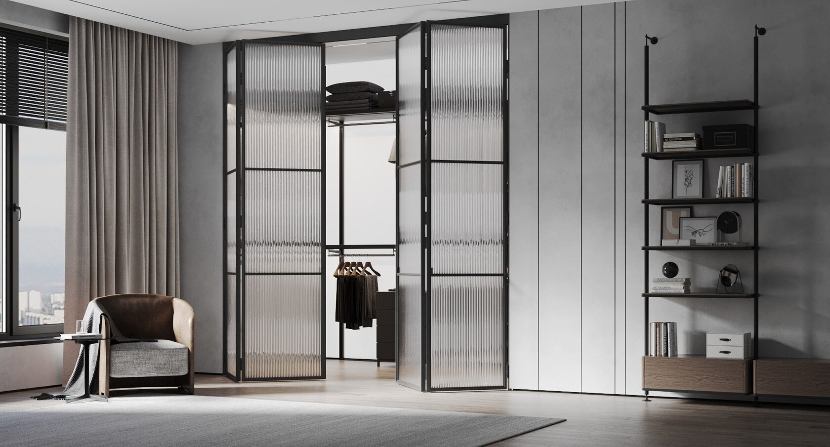 Перегородка гармошка LOFT с рифленым стеклом