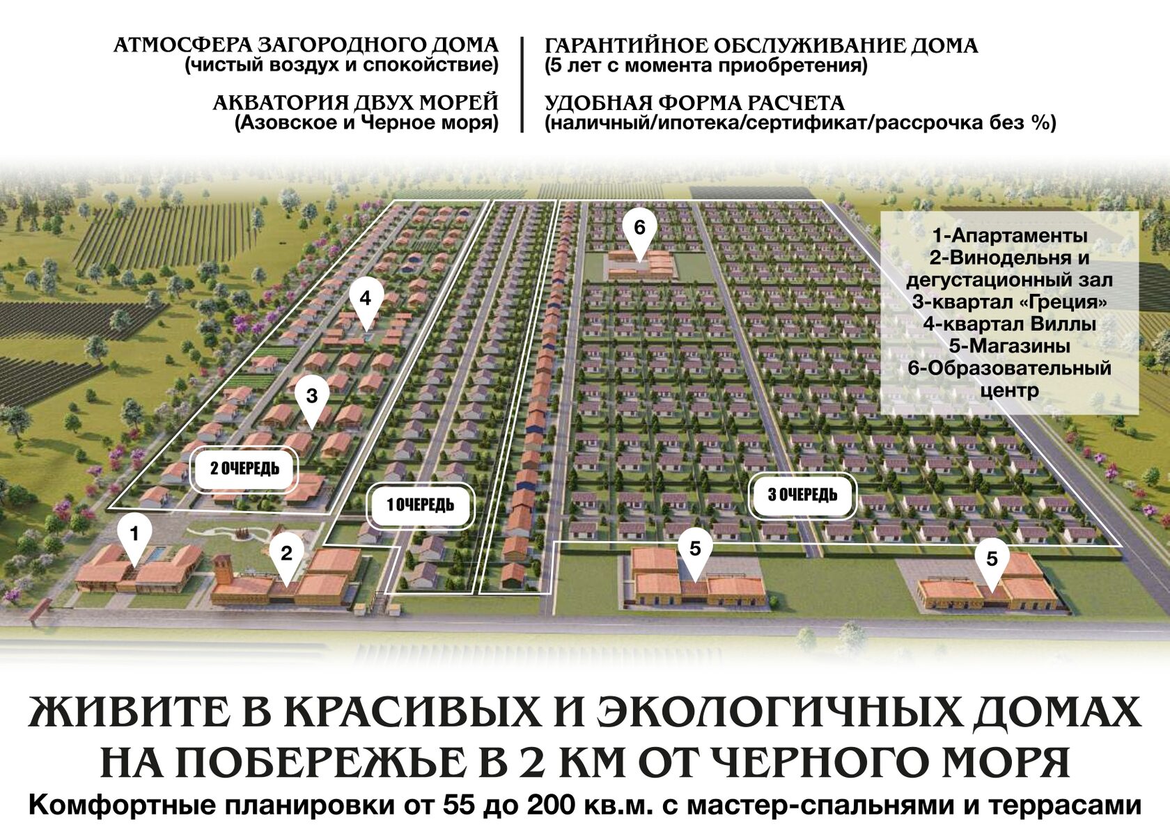 Участки для продажи второй очереди застройки в посёлке Винная деревня в  Тамани