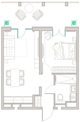 Планировка 1-комнатных апартаментов Sun Garden