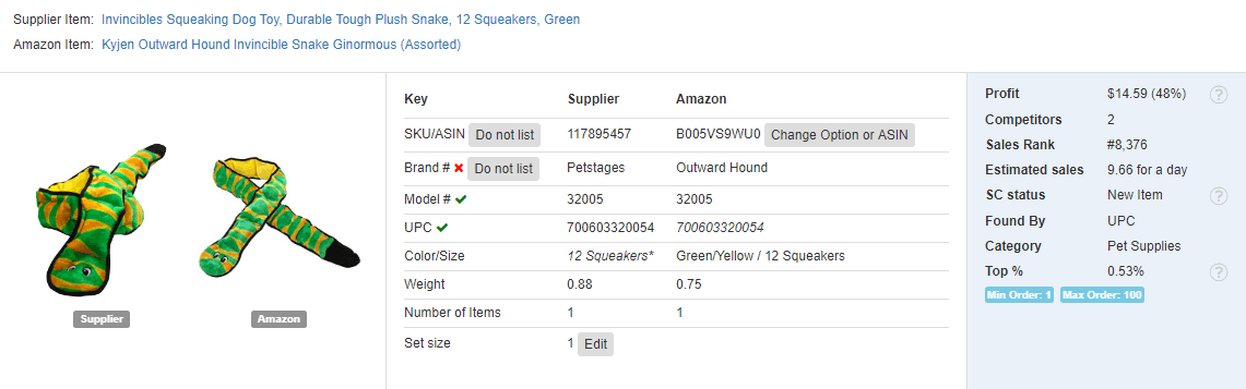 Dog toy for dropshipping from Walmart on Amazon