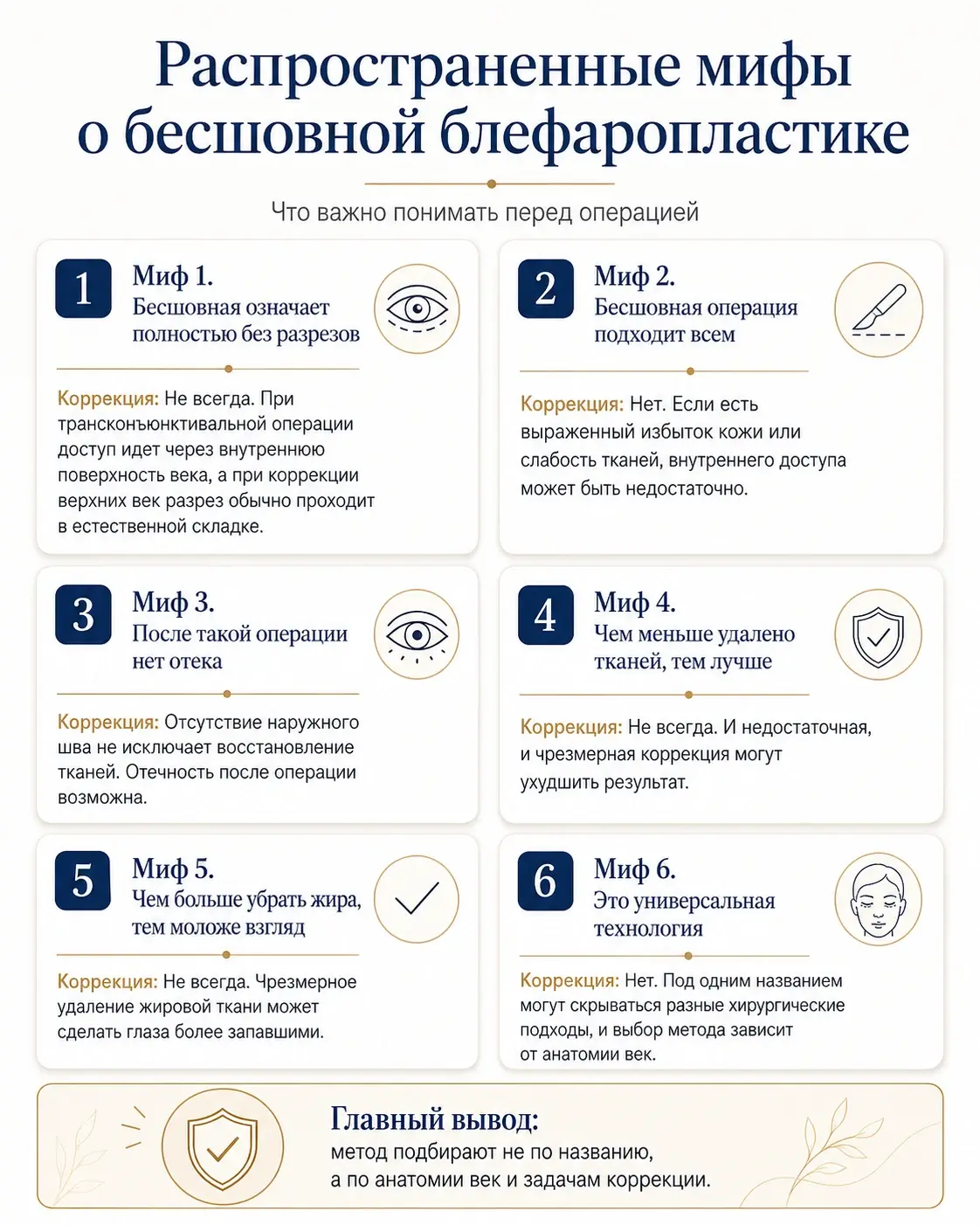Распространенные мифы о бесшовной блефаропластике и пояснения к ним