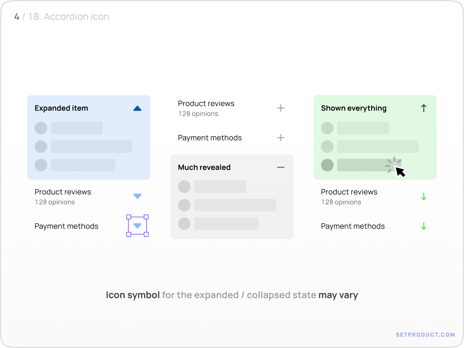 Accordion UI design exploration — Styles, states, usage, templates