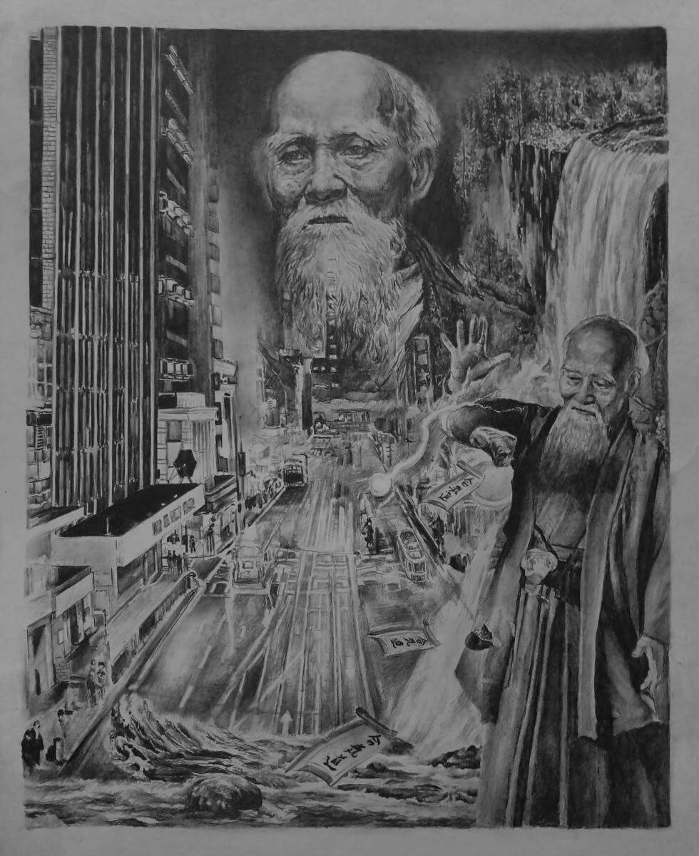 Уэсиба Морихей, купить картину, айкидо, рисунки, графика рисунки, единоборства, нарисовать рисунок, боевые искусства, бои, рисунки карандашом, спорт, будо, красивые рисунки, творчество, картины художников, рисунки графикой, Уэсиба, графика купить, красивые картины, картины