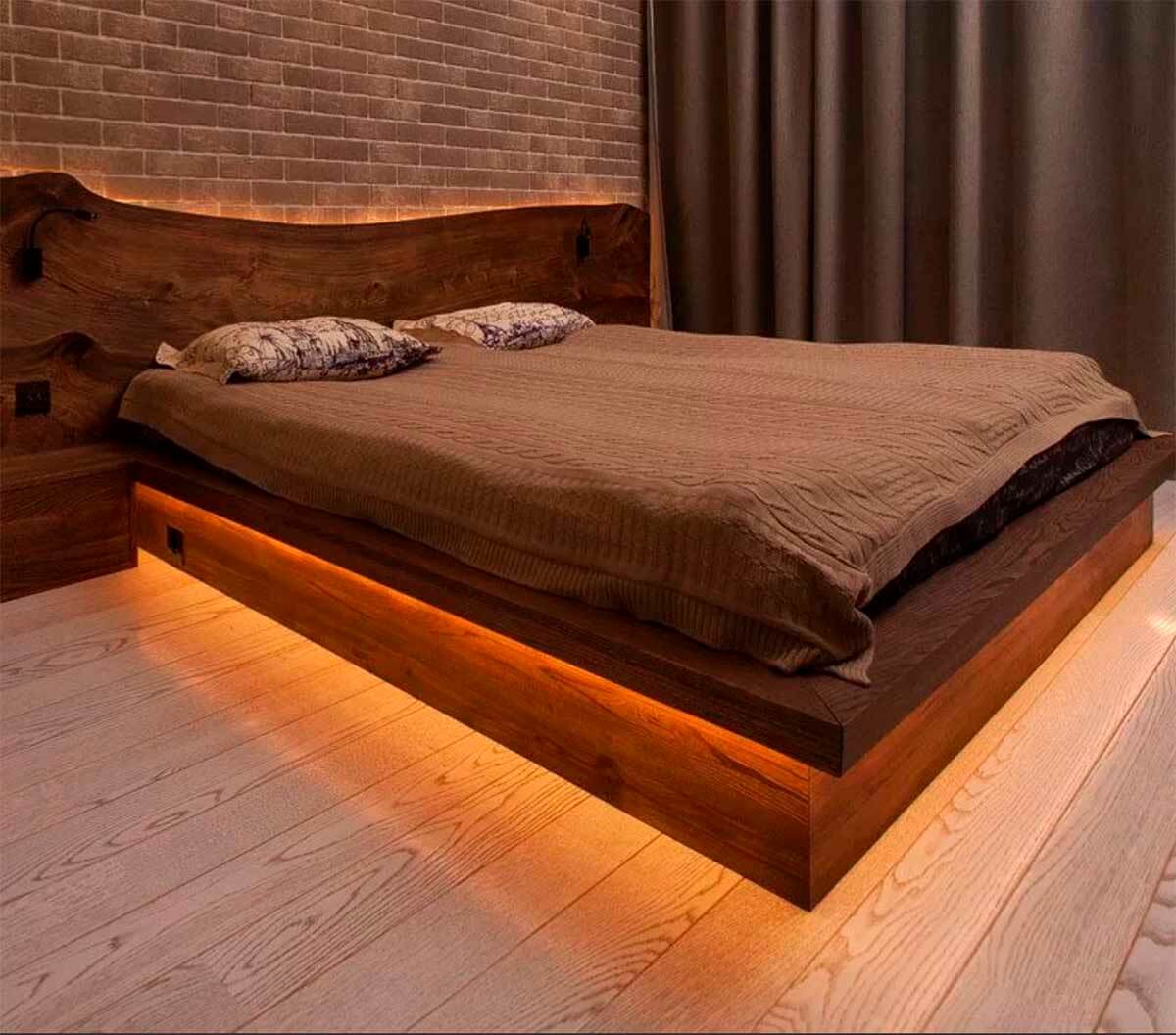 двуспальная кровать лофт из дерева