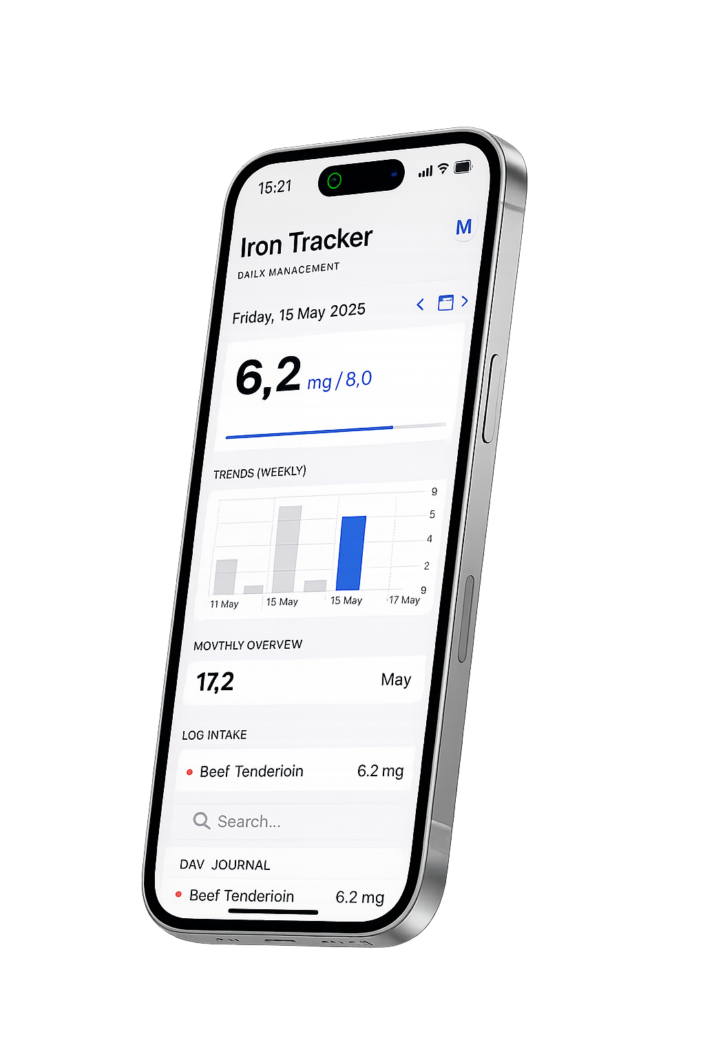 Интерфейс приложения Iron Tracker