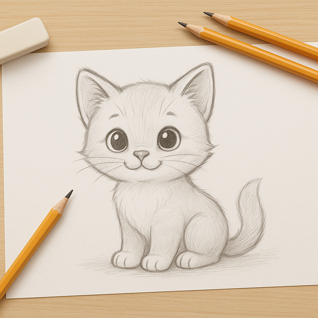 рисунок кота карандашом, идея, для срисовки, рисуем вместе