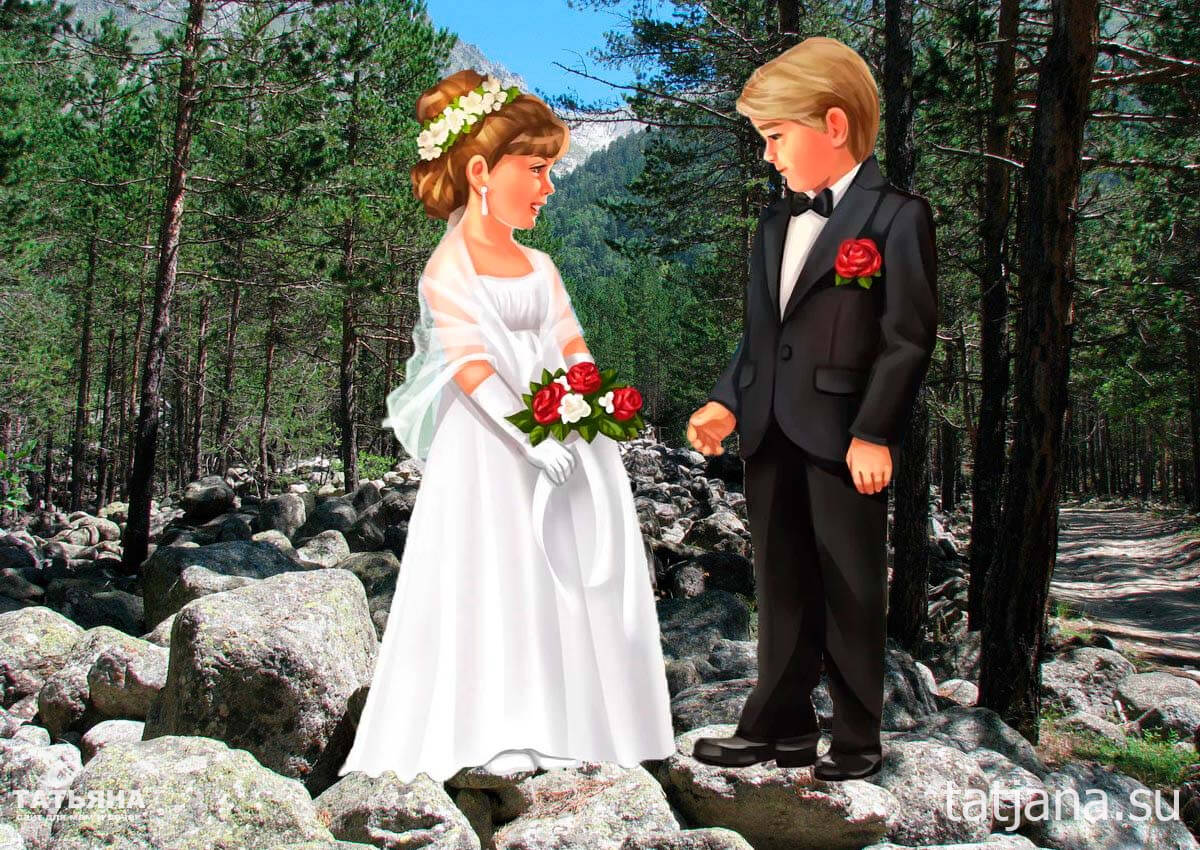 Дети на свадьбе. Свадьбы в лесу высокий жених и маленькая невеста. Гифки с каменной свадьбой. На маленькую невесту жених найдется поговорка. Маленький жених