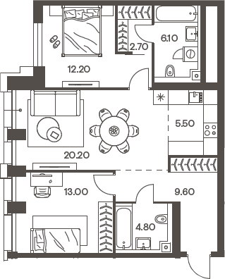 3-комн 65,5 м²