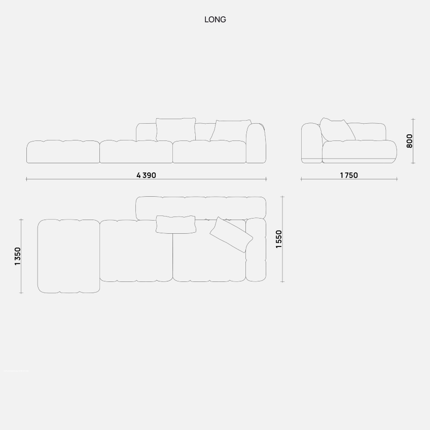 Современный угловой диван Simple Form Corner Long в черном цвете с мягкой обивкой и квадратной стежкой — идеальный выбор для стильной гостиной.