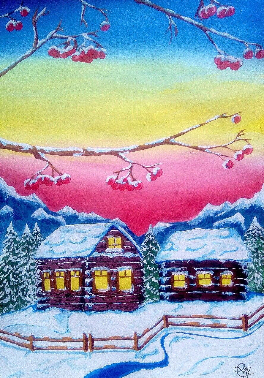 Зимние картинки легко. Зимние рисунки. Зима гуашью. Рисунок красками зима. Зимний пейзаж рисунок.
