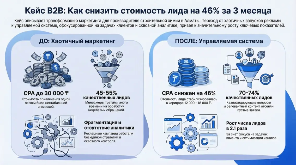 Инфографика: Кейс B2B - Как снизить стоимость лида на 46% за 3 месяца 