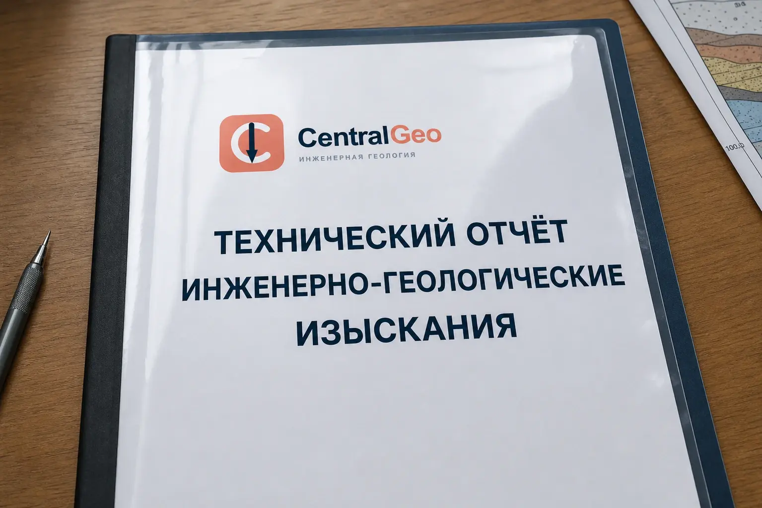 Сшитый технический отчёт по инженерно-геологическим изысканиям в папке с прозрачной обложкой