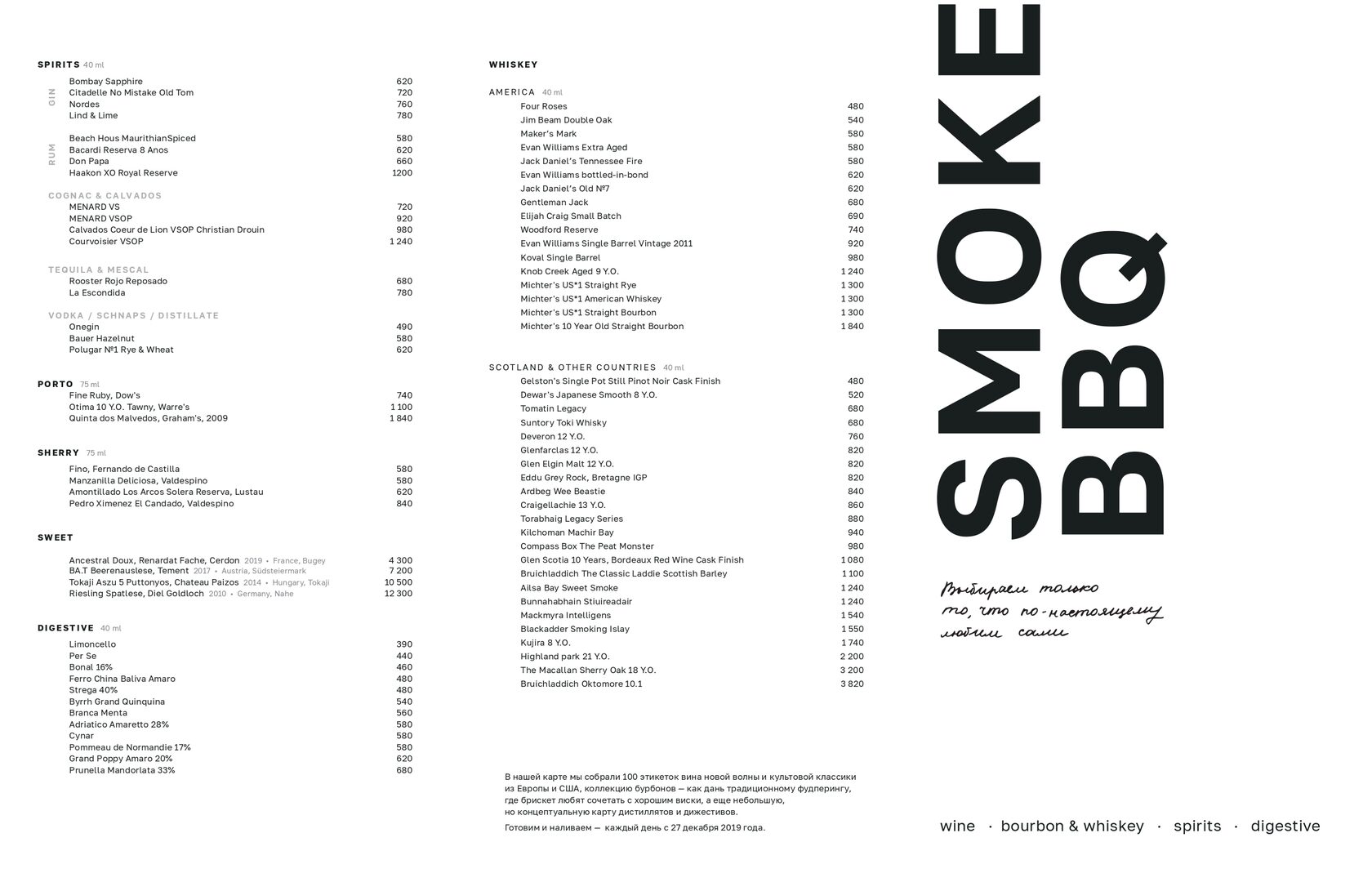 Меню ресторана Smoke BBQ Москва