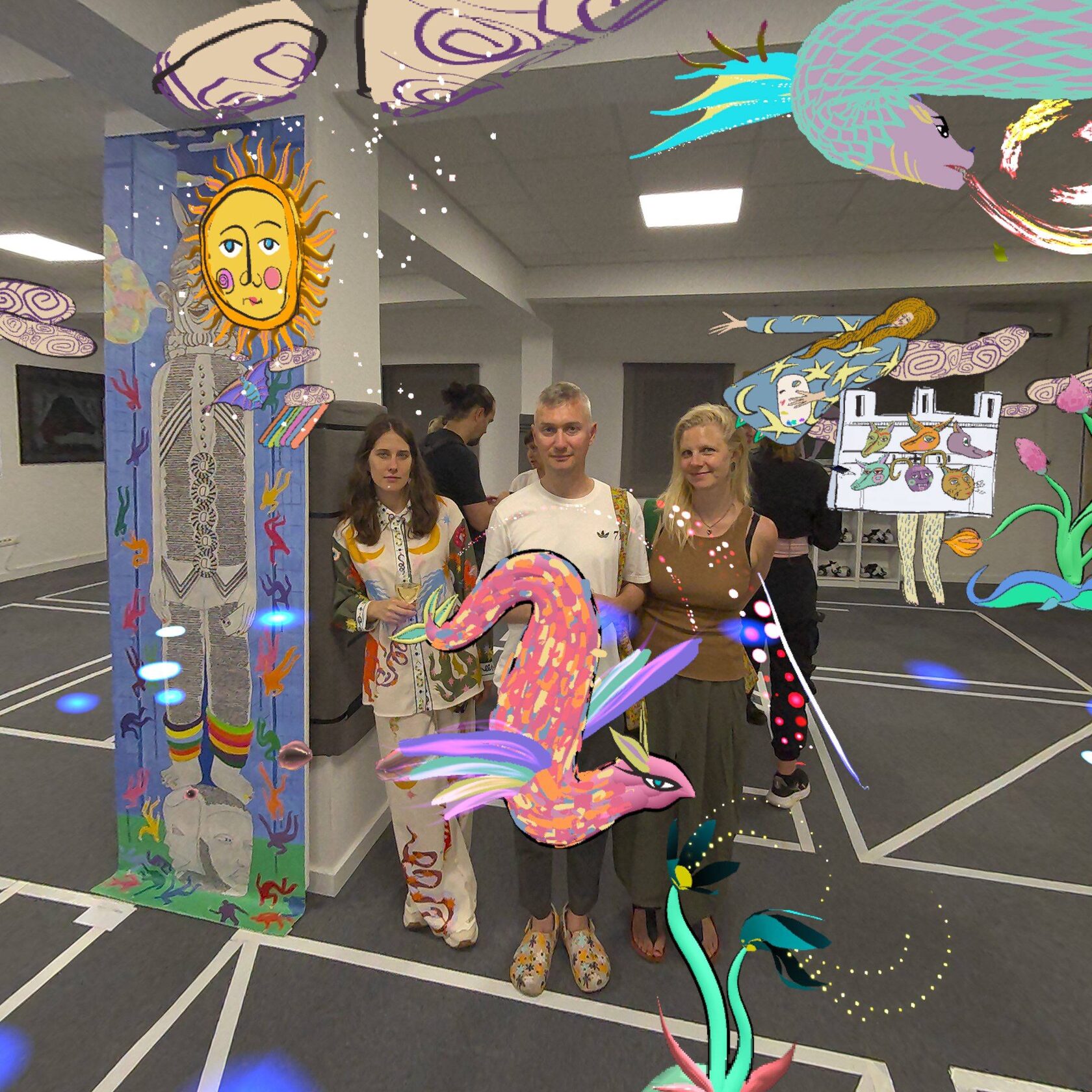 Visitors inside the AR layer of the exhibition