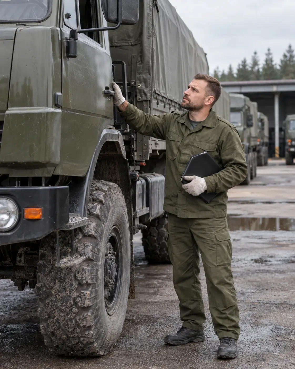 Водитель рядом с грузовым автомобилем