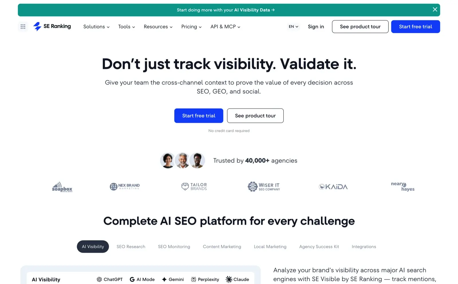 SE Ranking homepage, a white label SEO audit and reporting platform