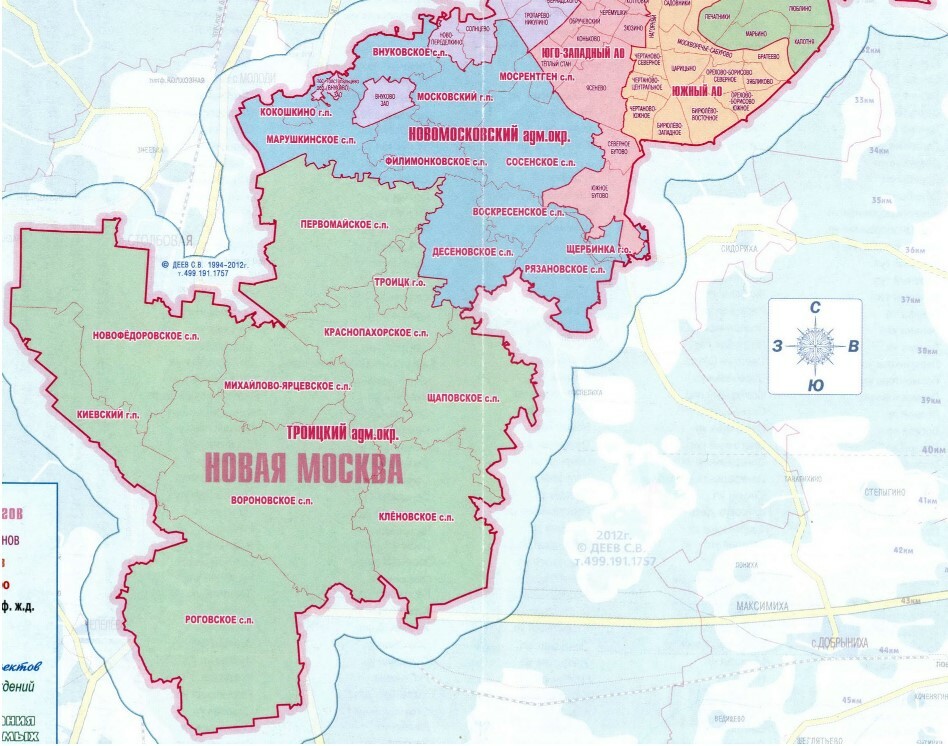 Карта  новой москвы с поселениями и городами