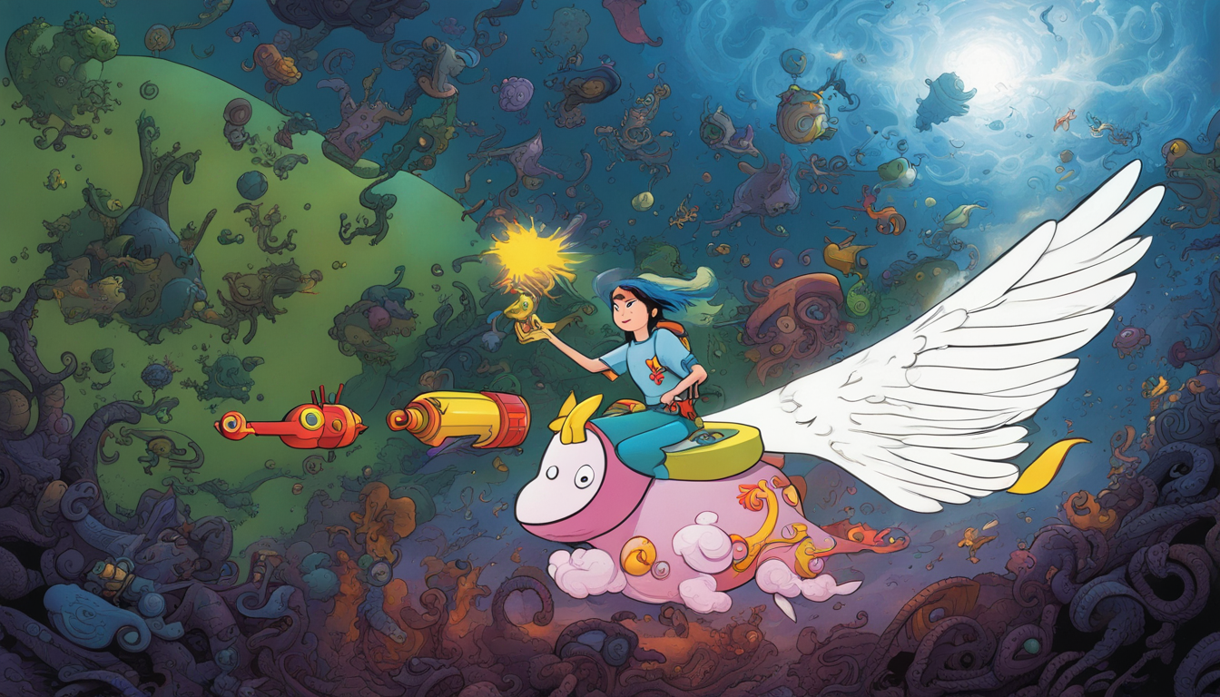 he Flying Glove and Snapping Turk from Yellow Submarine. Lady Rainicorn and Marceline from Adventure Time. by Pendleton Ward and Peter Max and Junko Mizuno and Yoko dHolbachie and Keith Haring and Todd Schorr --cfg 8 --ar 16:9 --power 0.4 --model sdxl --image input_image_103f6dfe-33dd-4eb1-a8fa-9184b0252d34.png --adapt input_adapt_e27873e5-7073-479c-9a89-dee3ac641569.png --adapt2 input_adapt_88eea572-d877-4ea1-b3c9-8fe4a89ce478.png --adapt3 input_adapt_b6d66f25-a8ba-4dec-87bb-19db44598322.jpg --adapt4 input_adapt_bcecf218-8724-4713-9342-3bfd62560623.jpg --adaptweight 0.2,