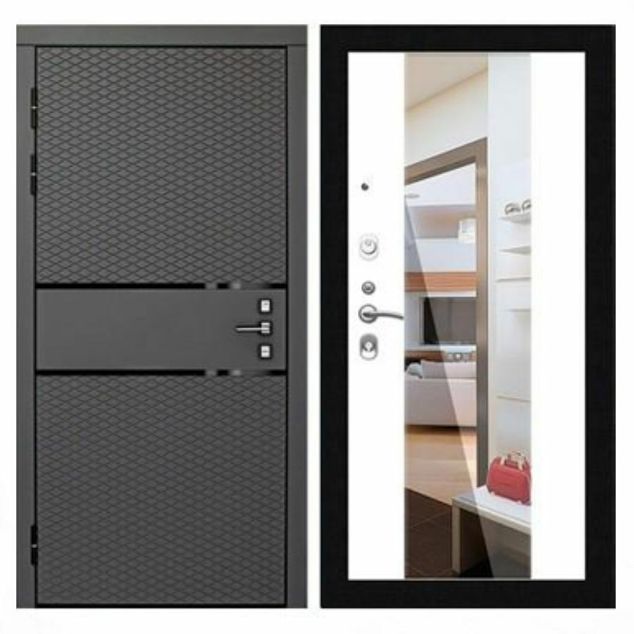 Дверь металлическая с зеркалом Волга Конте / Черный кварц