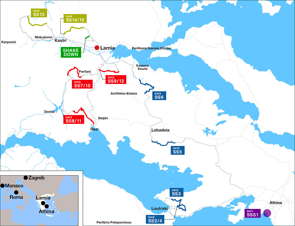 Карта спецучастков ралли Акрополь 2023