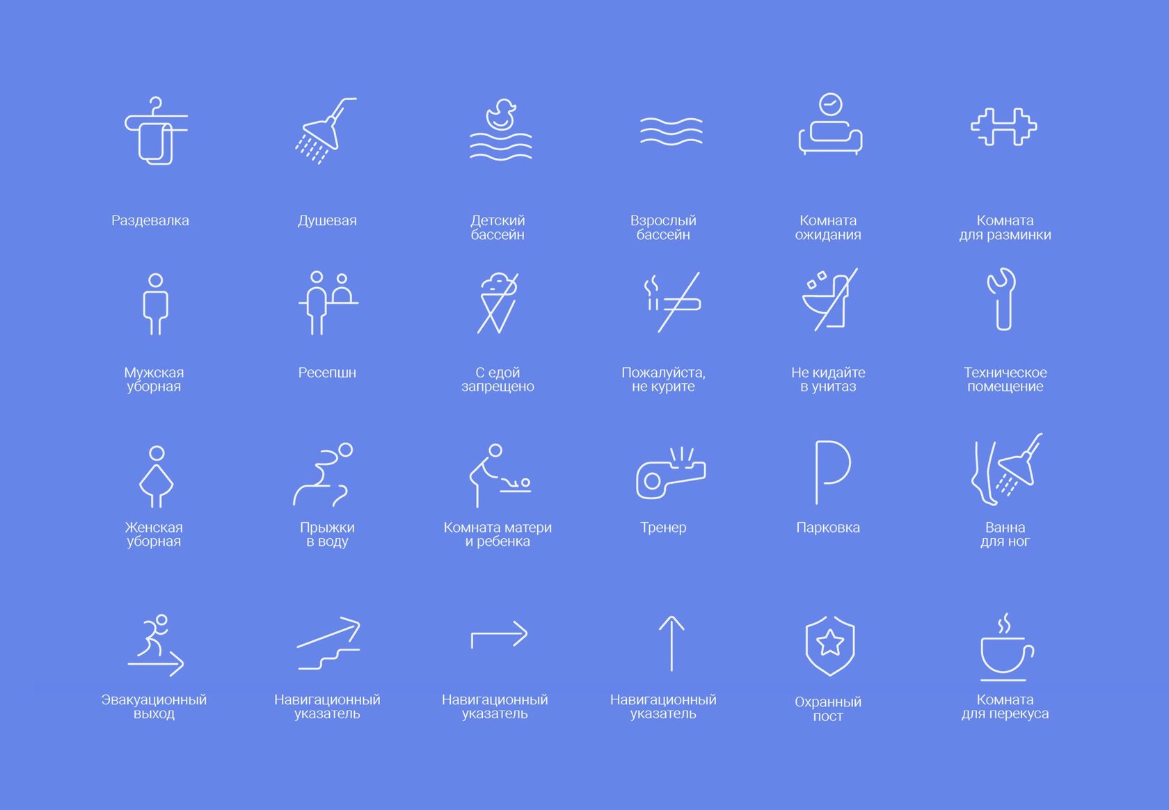 Набор оригинальных пиктограмм, сделанных для системы навигации бассейна 