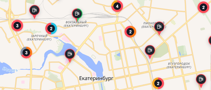 Карта заправок в Екатеринбурге