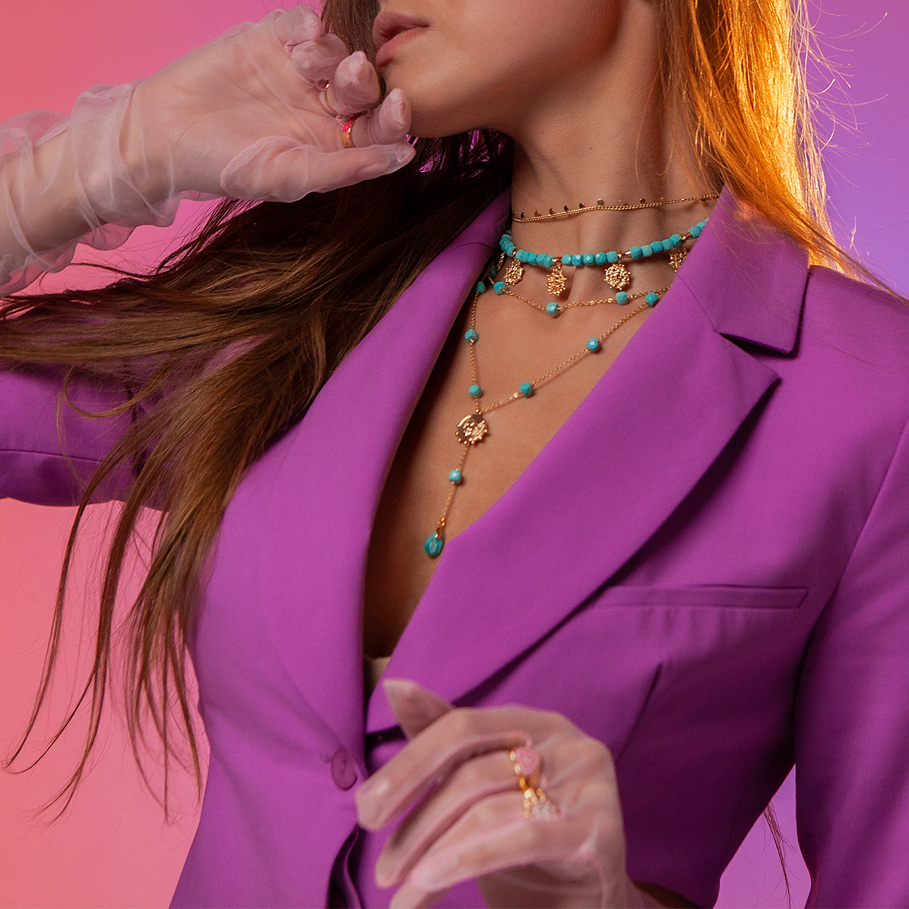 «Босиком по прибою» бирюзовый сет колье-цепочек