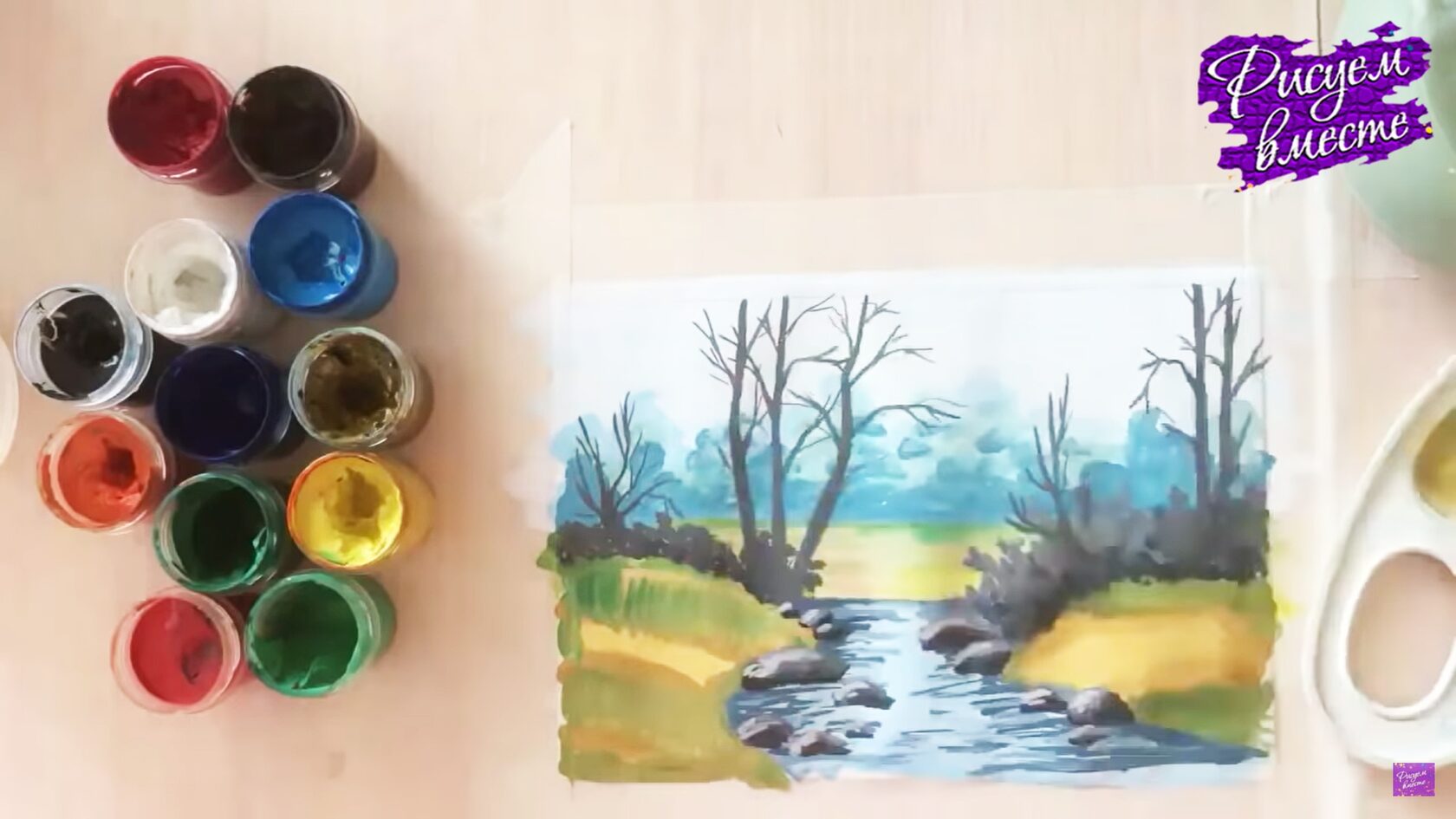 Как нарисовать осенний лес гуашью