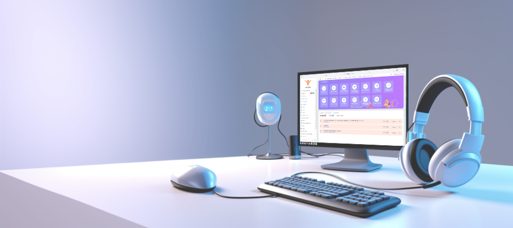 Рабочий стол с компьютером и CRM 