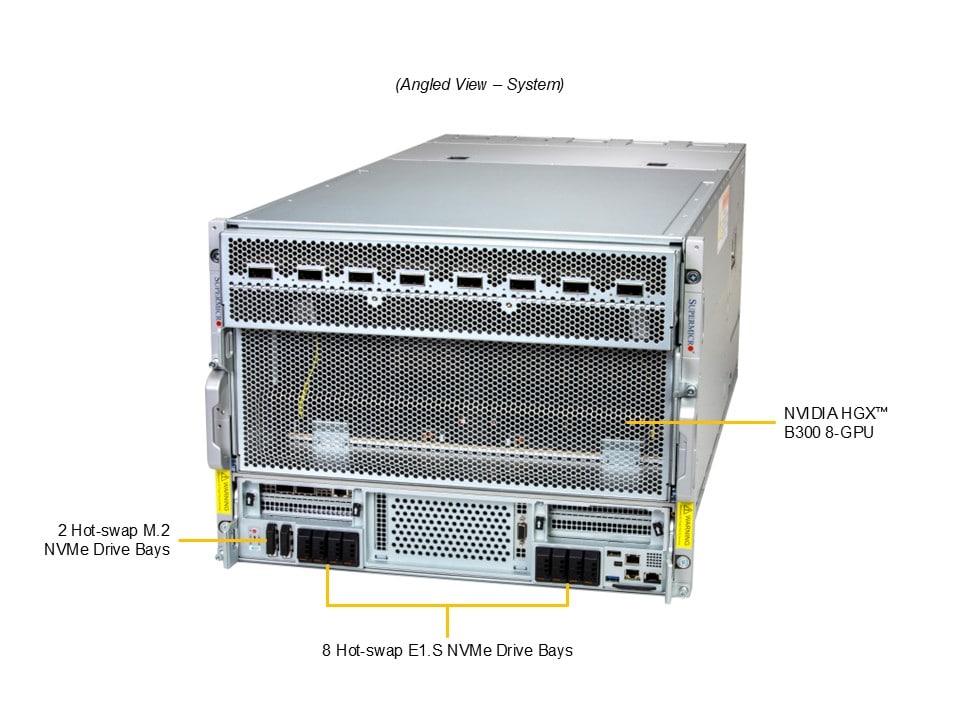 Стоечный сервер Supermicro SYS-822GS-NB3RT с платформой NVIDIA HGX B300 NVL8