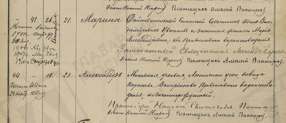 Метрическая запись о рождении Марины Цветаевой