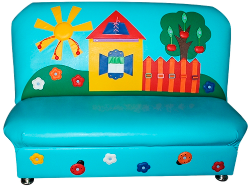 Каркасная мягкая мебель для детского сада — синий детский диванчик с рисунком домиков