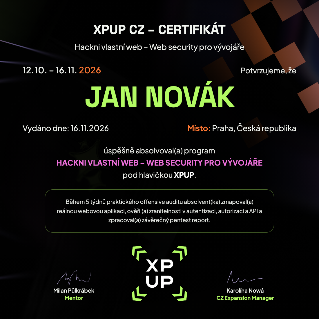 XPUP Certifikát Web Security