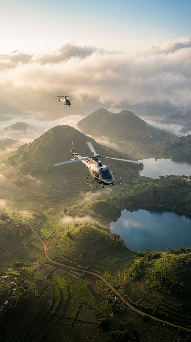 Вертолёт над вулканами Руанды