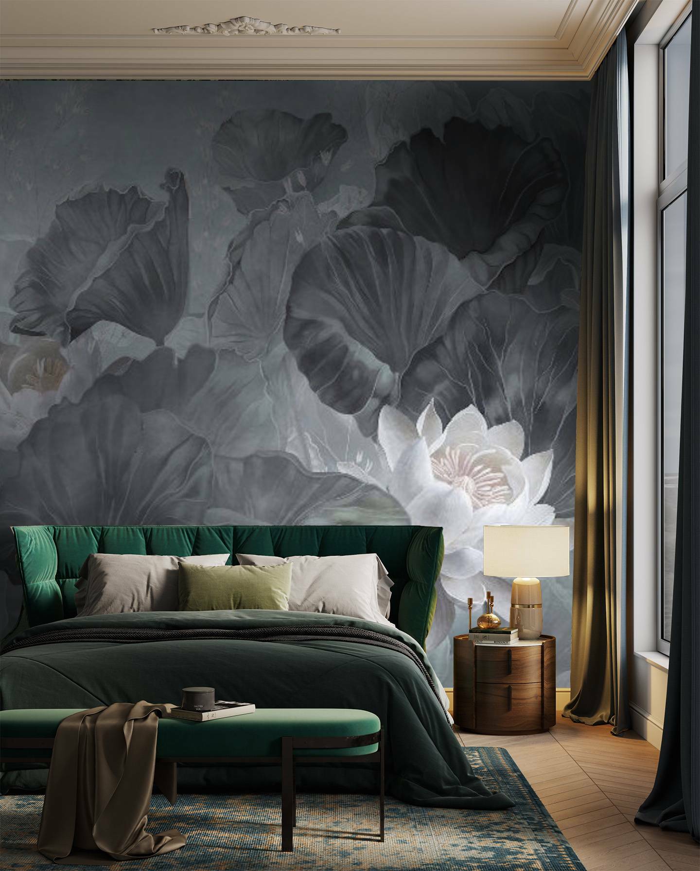 дизайнерские обои с листьями кувшинки