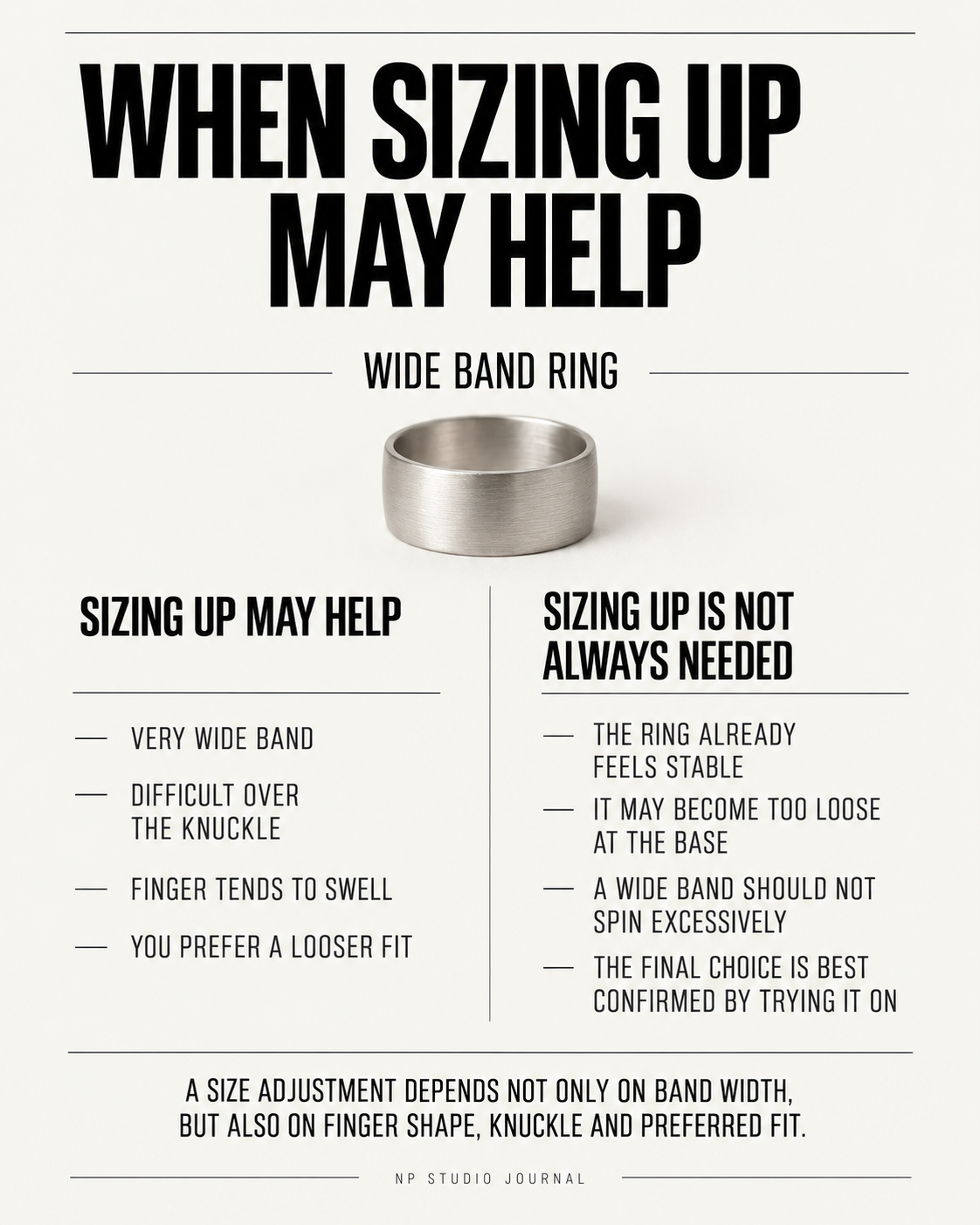 When sizing up may help for a wide band ring and when a larger size is not always needed