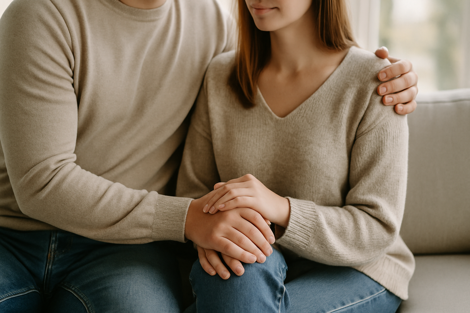 Семейная пара держится за руки