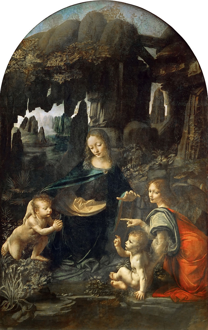 Леонардо да Винчи Мадонна в скалах. 1483—1486 La Vergine delle rocce Дерево, переведённое на холст, масло. 199 × 122 см Лувр, Париж