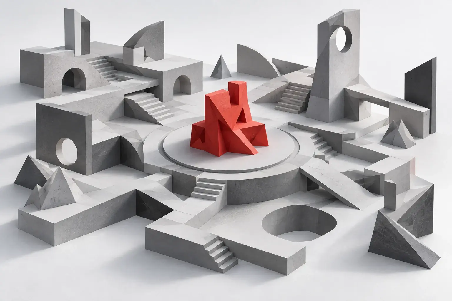 An original architectural playfield with a red game piece