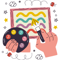 Руки рисуют картинку,держа палитру,иллюстрация