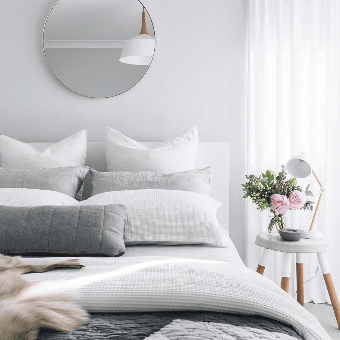 Интерьер спальни в сером цвете