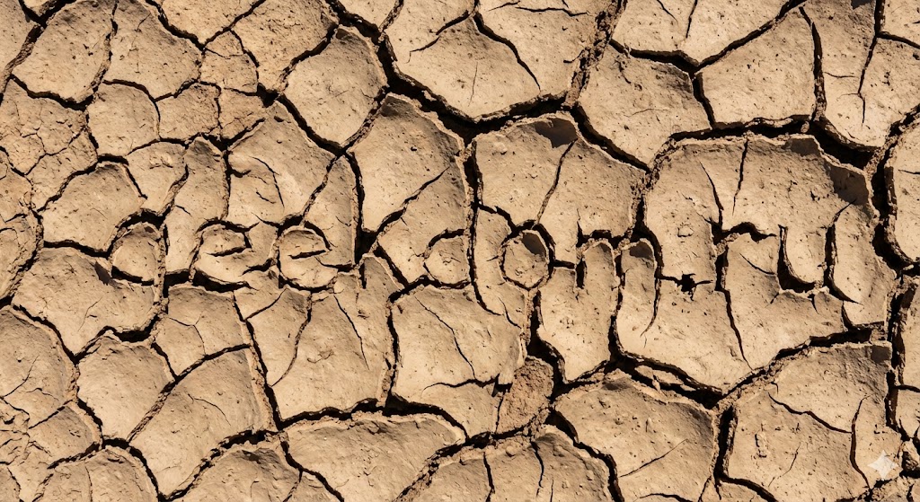 Текстура растрескавшейся земли, требующая точных геодезических измерений.