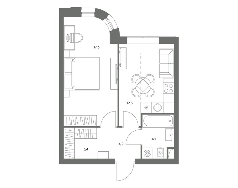 Планировка 2-комнатной квартиры 41,5 м² в ЖК «Адмирал»: корпус 1.1, секция 1, 26-й этаж