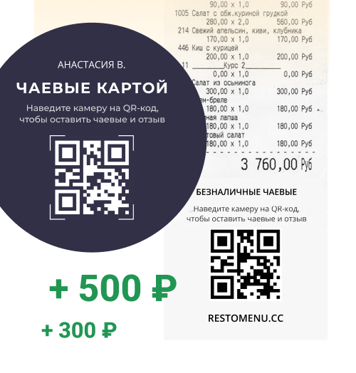 Чаевые онлайн по QR Restomenu