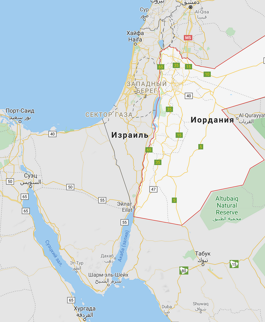 Пограничная карта Иордании